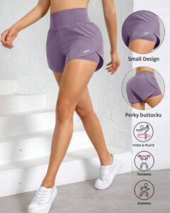 Pantalones cortos deportivos 2 en 1, cintura alta con ajuste cómodo