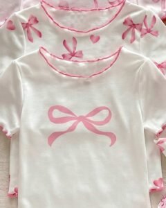 Pijama para niñas jóvenes con lazo lindo, corazón y estampado
