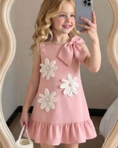 Vestido casual sin mangas con decoración de lazo y flor 3D hecho a mano