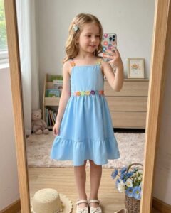 Vestido sin mangas con bordado floral lindo y dulce