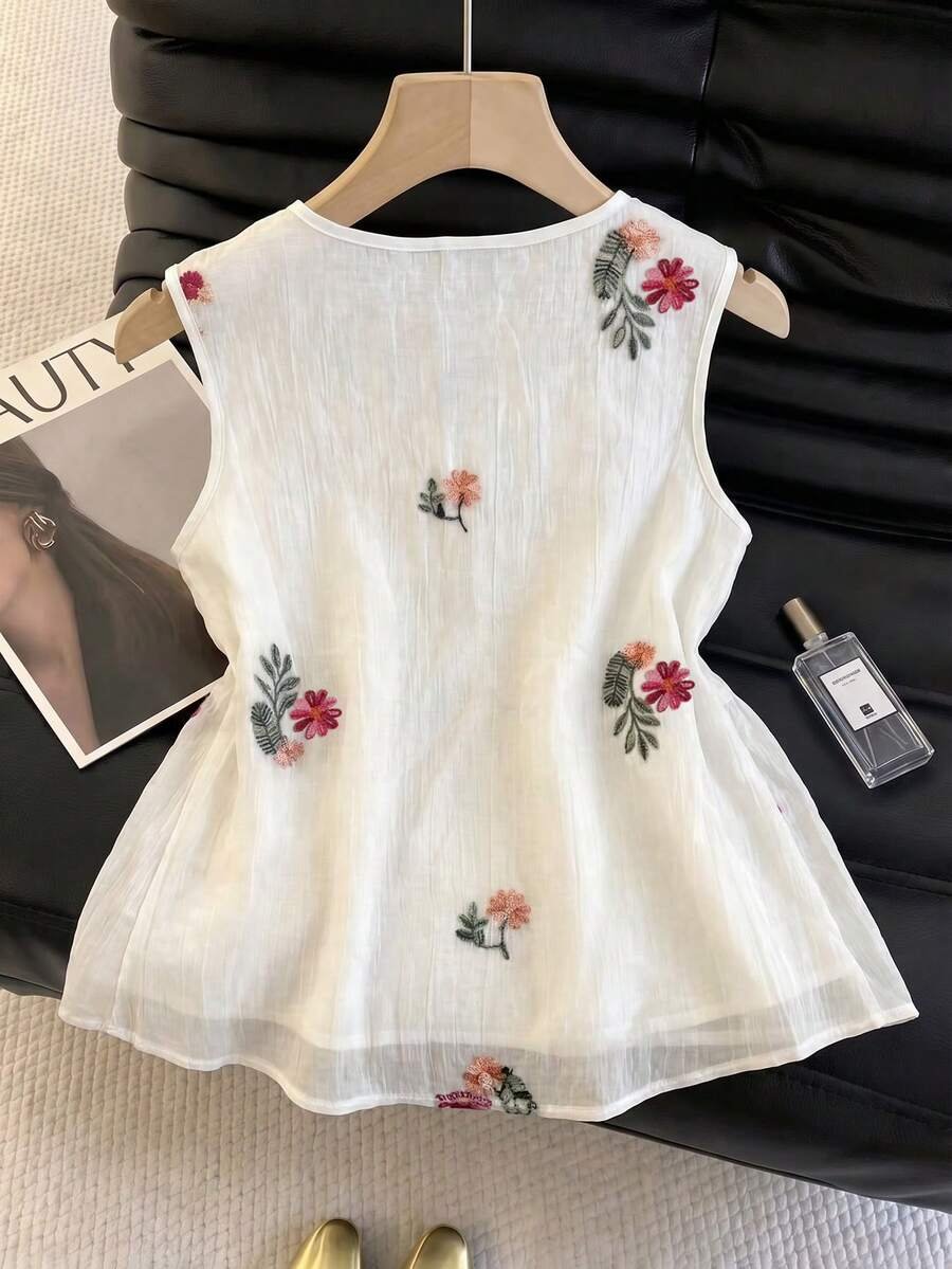 Blusa sin mangas de gasa con estampado floral y corte A - Imagen 3