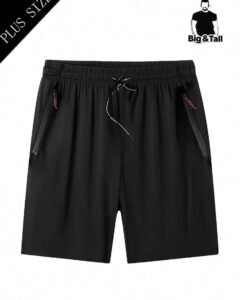Pantalones cortos rectos elásticos de talla grande con bolsillos y cremallera