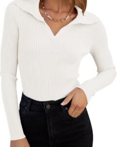 Blusa manga larga tejida cuello polo