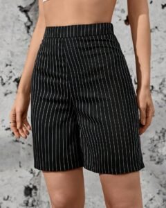 Pantalones cortos casuales con cintura elástica y cremallera lateral a rayas