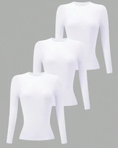 Camisetas de manga larga de cuello redondo blancas de ajuste slim