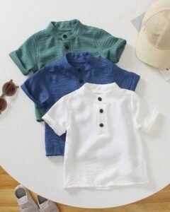 Camisas casuales de unicolor con cuello de solapa y media abertura