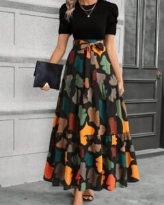 Vestido elegante de línea A para mujer KeKe Bloomly con mangas abullonadas