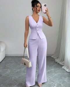 Conjunto de pantalones y chaleco estilo blazer sin mangas elegante