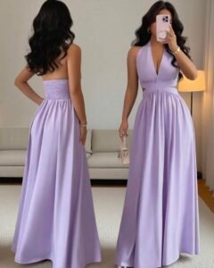 Vestido elegante con escote en V sin mangas, cintura recortada y plisado