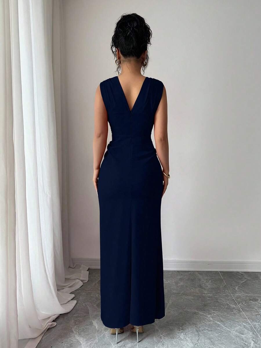 Vestido formal de mujer, vestido plisado con abertura estilizador - Imagen 3