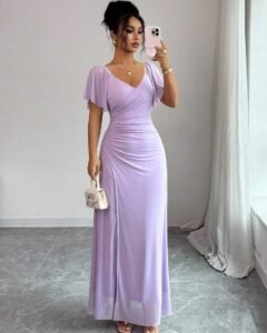 Vestido de línea A con vuelos, escote en V y manga con volantes