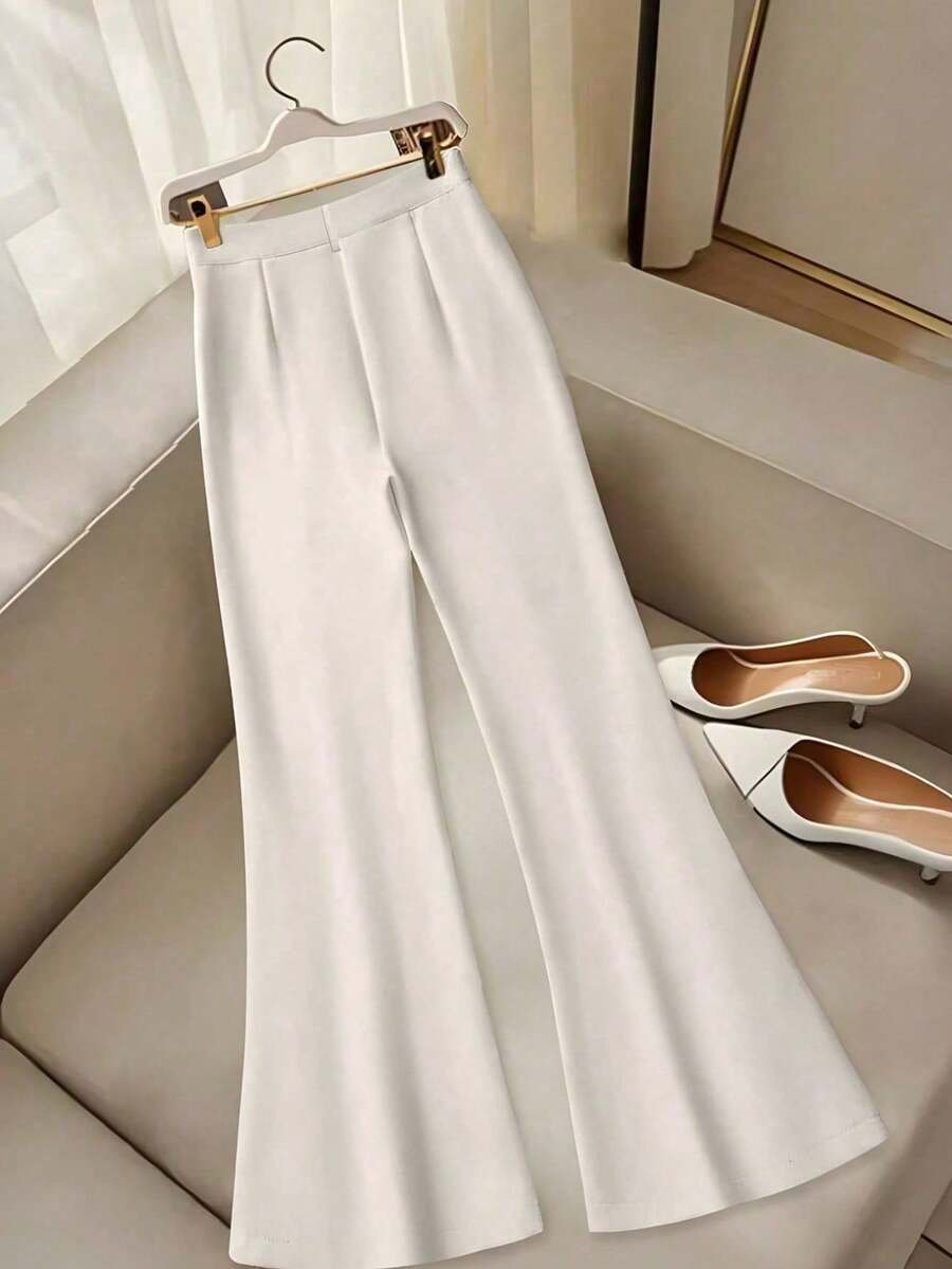 Pantalones acampanados de cintura alta de unicolor - Imagen 3