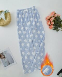 Pantalones de pijama con estampado de estrellas, forrados de franela suave