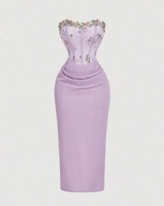 Vestido midi sin mangas con bordado floral y patchwork elegante
