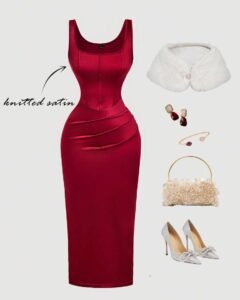 Vestido midi con corsé de satén ajustado
