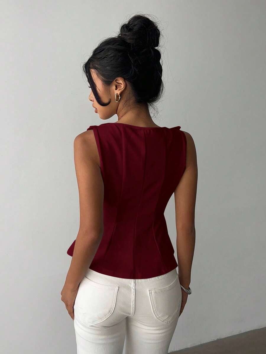 Blusa sin mangas elegante para ir al trabajo, diseño minimalista - Imagen 3
