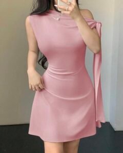Vestido corto asimétrico con nudo en la cintura para mujer