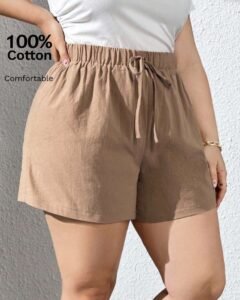 Pantalones Cortos Khaki De Textura De Talla Grande Para Mujer