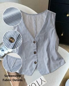 Blusa casual de cuello en V de una sola hilera con rayas y sin mangas