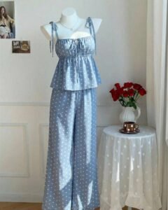 Conjunto de 2 piezas de camiseta de tirantes y pantalones con estampado de lunares