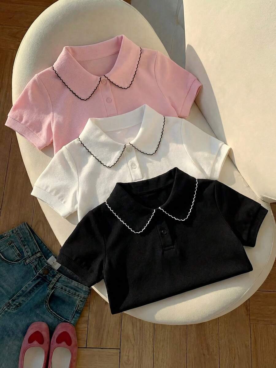Camiseta polo de manga corta de verano para niñas pequeñas