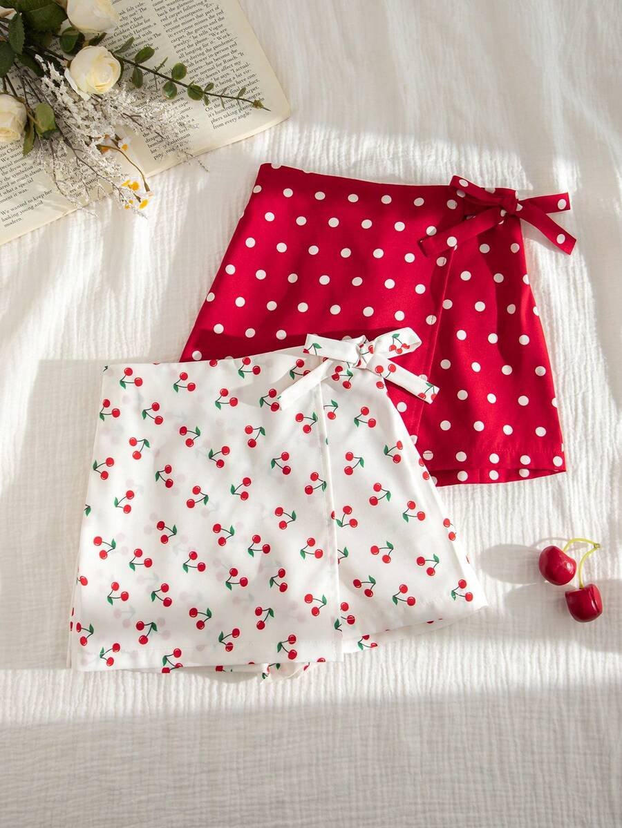falda-pantalón con estampado de cerezas y puntos - Imagen 3