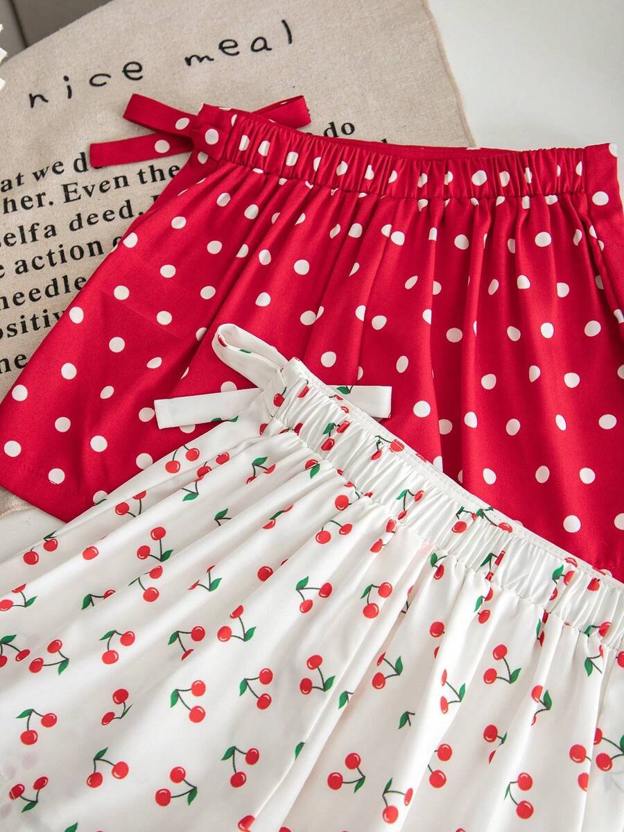 falda-pantalón con estampado de cerezas y puntos - Imagen 2