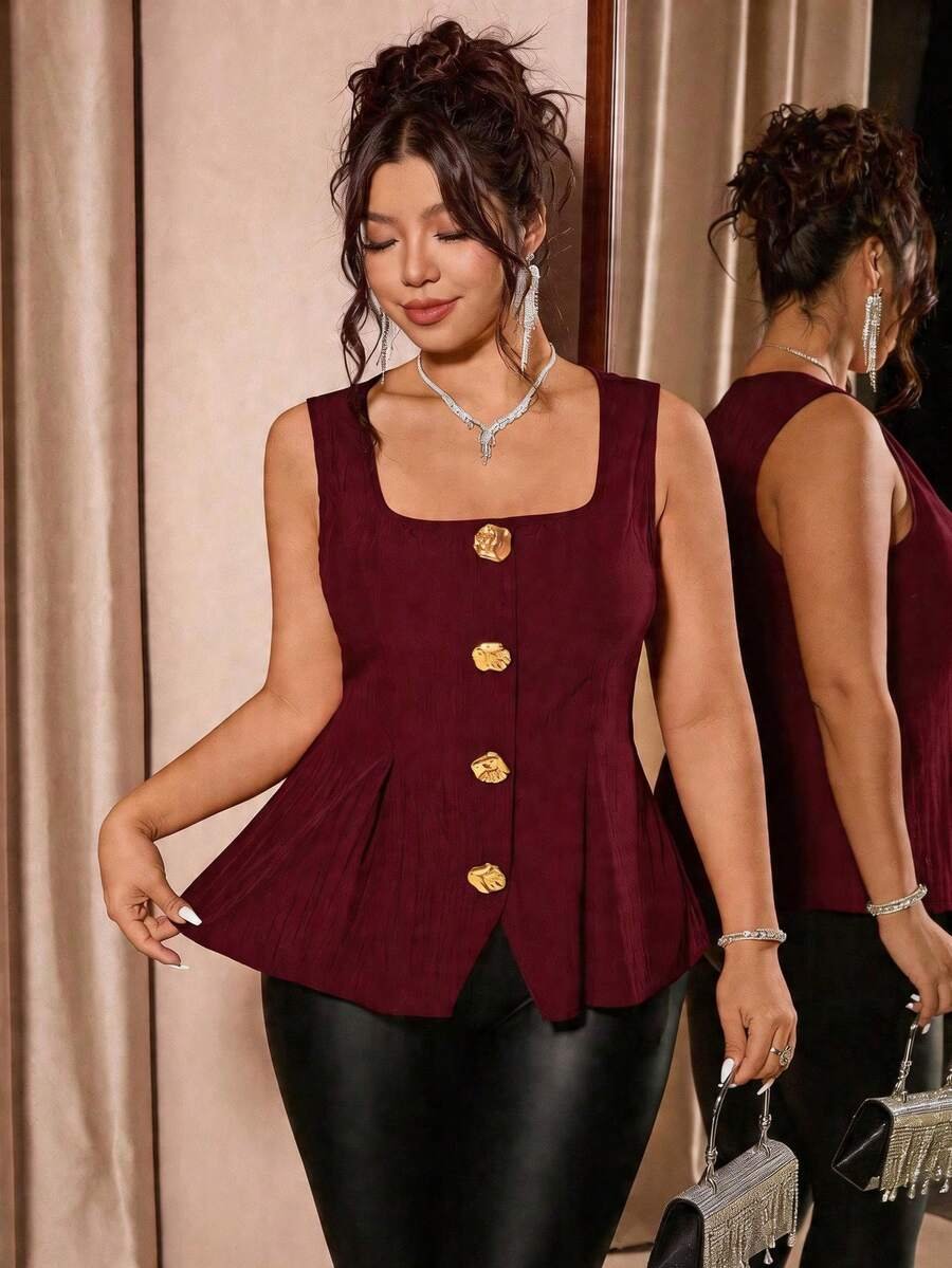 Blusa de vestir con cuello y ajuste ceñido para mujer
