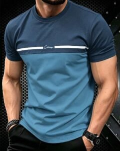 Camiseta casual retro para hombres con estampado de Chicago en color contrastante