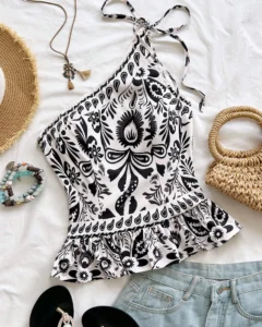 Top de camisola con textura de tela bordada y encaje