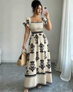 Vestido de verano elegante de talla grande con estampado tejido