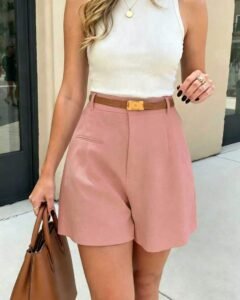 Pantalones cortos sueltos y plisados para mujer