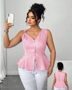 Blusa elegante con cierre de botones de metal y decoración de perla