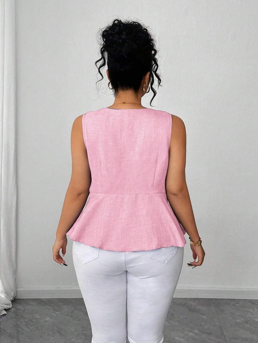 Blusa elegante con cierre de botones de metal y decoración de perla - Imagen 3