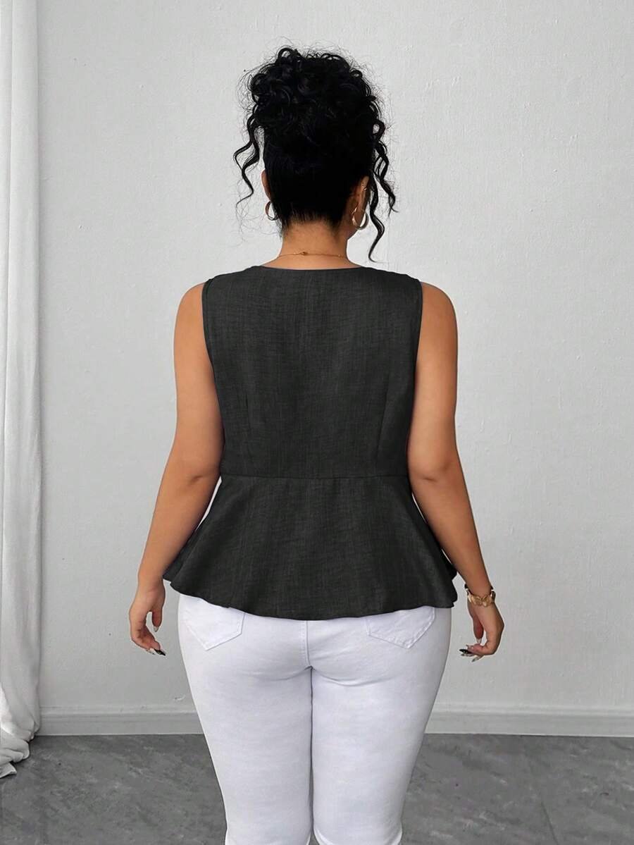 Blusa elegante con cierre de botones de metal y decoración de perla - Imagen 3
