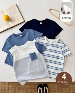 Camisetas de manga corta de cuello redondo cómodas con textura de rayas