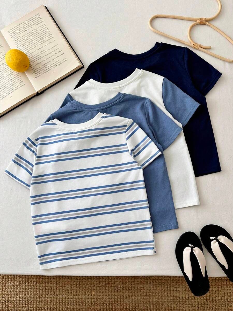 Camisetas de manga corta de cuello redondo cómodas con textura de rayas - Imagen 3