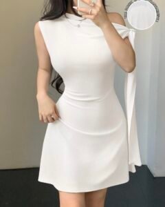 Vestido corto asimétrico con nudo en la cintura para mujer