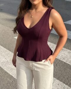 Blusa sin mangas de escote en V elegante y minimalista