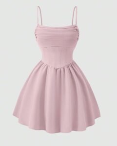 Vestido de tirantes de unicolor con diseño plisado de moda