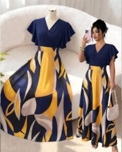 Vestido largo de corte ajustado y acampanado con diseño de manga de vuelo