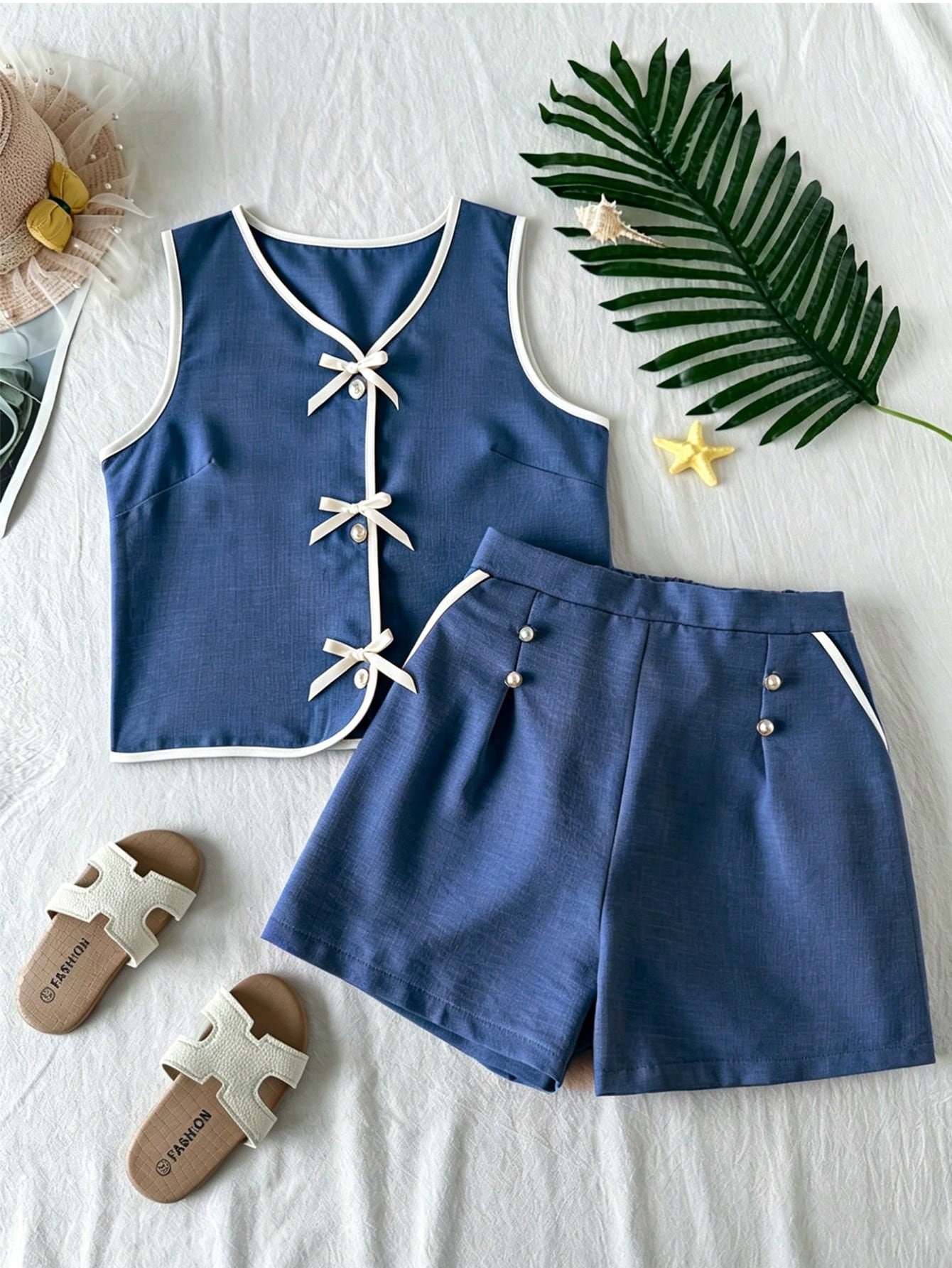 Top sin mangas y shorts de estilo dulce y versátil - Imagen 3