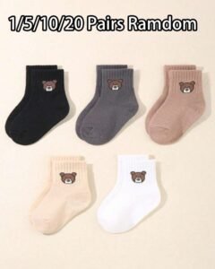 5 pares de calcetines con estampado aleatorio de oso de bebé