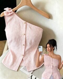Top sin mangas talla grande para mujer jacquard con lazo rosa