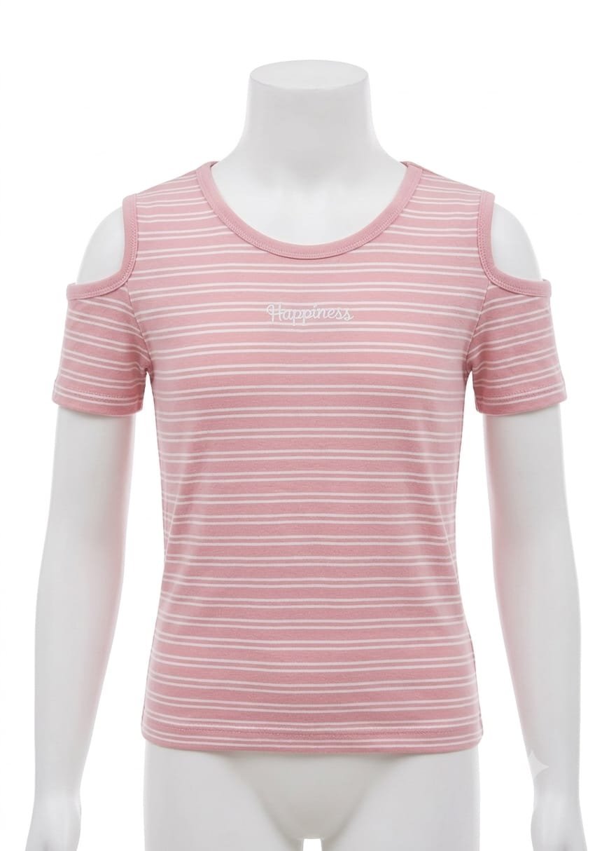 Playera manga corta preteñido rayas rosa