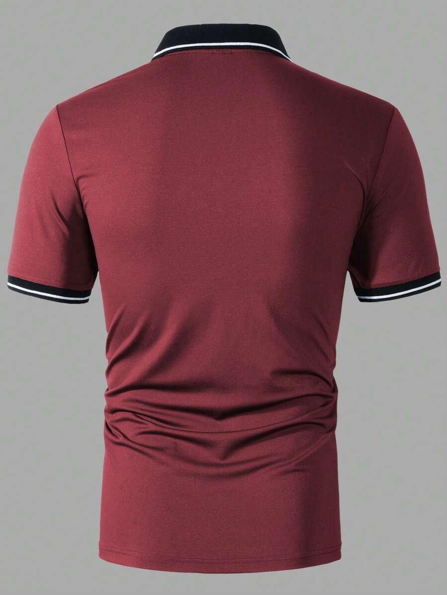 Playera polo de manga corta a rayas casual/trabajo para hombre - Imagen 3