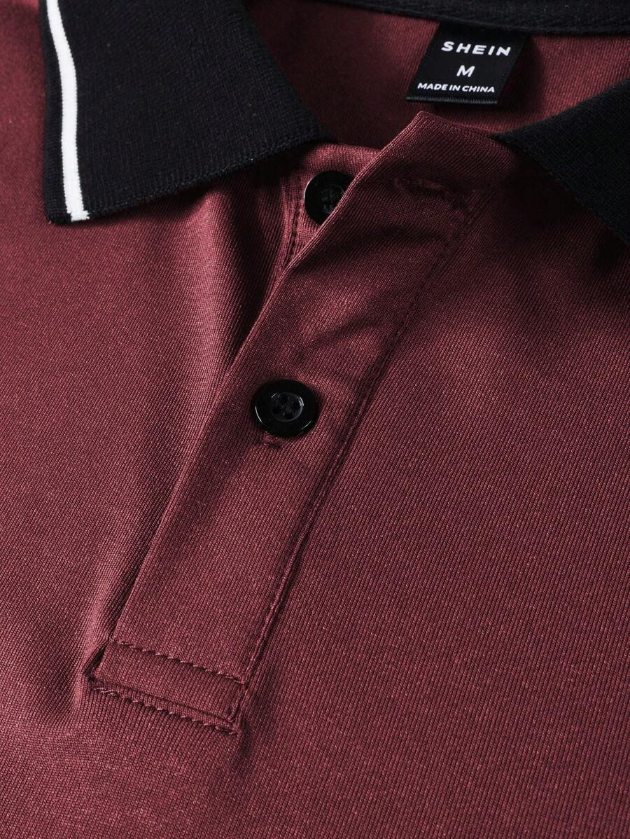 Playera polo de manga corta a rayas casual/trabajo para hombre - Imagen 2