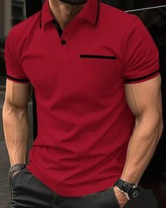 Playera polo de manga corta con bloques de color para hombre