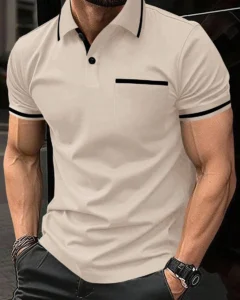 Playera polo de botones con ribete de contraste para hombre