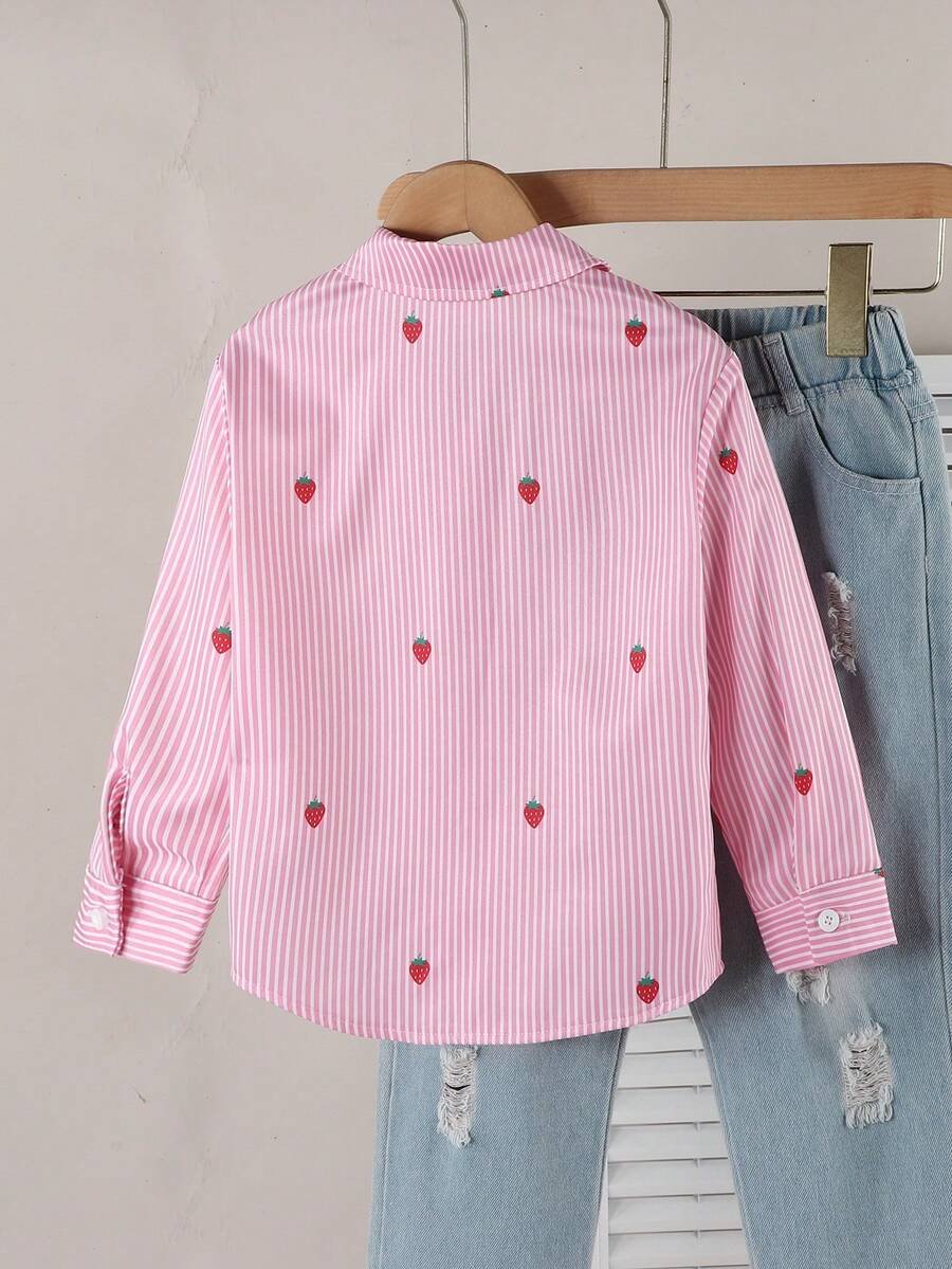 Camisa de niña con rayas rosas y fresas - Imagen 3